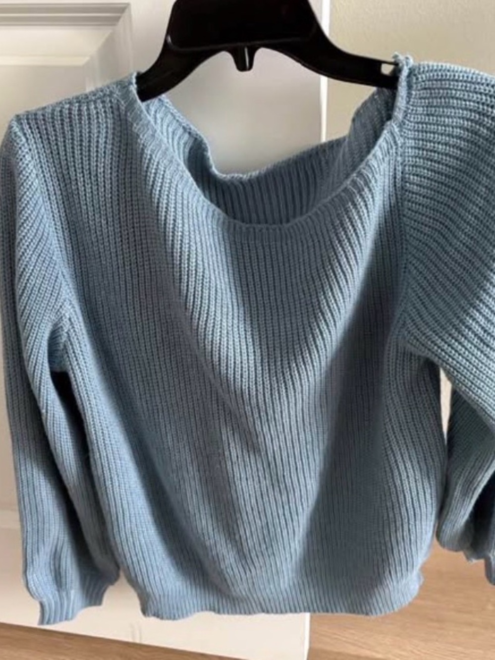 Light Blue Ribbed Knit Women's Sweater - SHEIN
